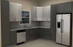 Kitchen with gray refrigerator design