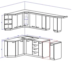Проект кухни с угловой мойкой с размерами фото