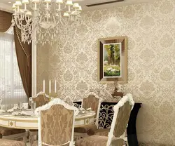 Wallpaper with monograms in the living room interior photo