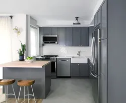 Kitchen design in Khrushchev in gray photo