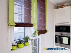 Roller blinds for a balcony door with a window in the kitchen photo