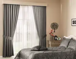 Curtains in the bedroom interior gray and brown