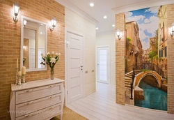 Hallway decorative brick and wallpaper photo