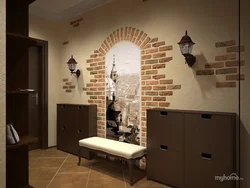 Hallway decorative brick and wallpaper photo