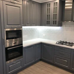 Gray enamel kitchen in the interior