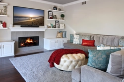 Electric fireplace in the bedroom interior