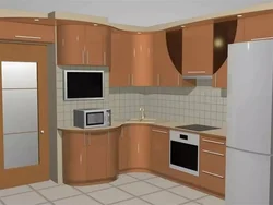 Дызайн кухні з нішай у сцяне ў куце