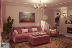 Pink sofa in the living room interior