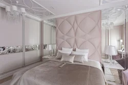 Дизайн спальни с мягкой панелью стеновой