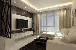 Design of a rectangular living room with access to a balcony