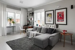 One gray wall in the living room interior