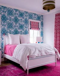 Bedroom interior blue pink