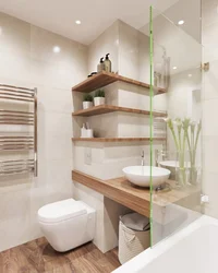 Ванные комнаты с деревянными полками фото