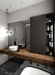 Ванные комнаты с деревянными полками фото
