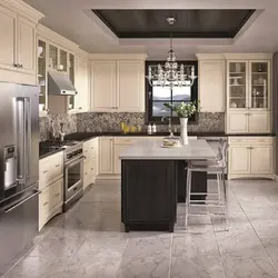 Gray porcelain tiles in the kitchen interior photo