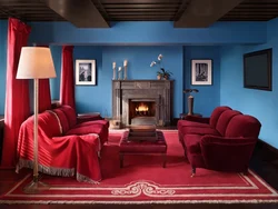 Сине красный интерьер гостиной