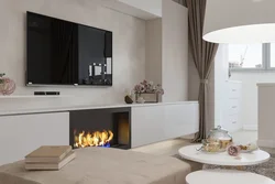 Corner bio-fireplaces in the living room interior