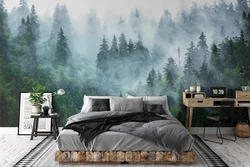 Шпалеры з лесам у інтэр'еры спальні