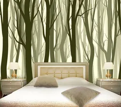 Шпалеры з лесам у інтэр'еры спальні