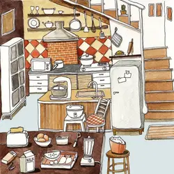Бумажный интерьер кухни