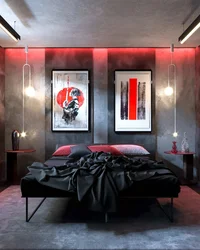 Серо красная спальня фото