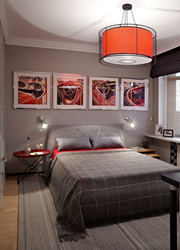 Gray red bedroom photo