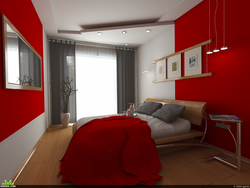 Gray red bedroom photo