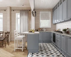 Living Room Kitchen Interior With Clapboard
