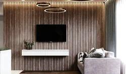 White slats in the living room interior on the wall
