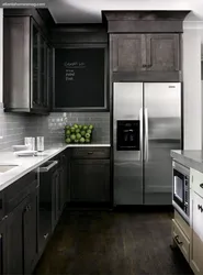 Kitchen design with gray refrigerator photo