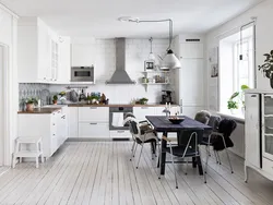 Scandinavian style kitchen in white interior