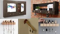 DIY wall-mounted housekeeper for the hallway made of wood photo