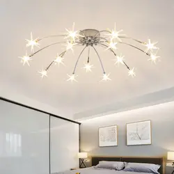 Modern chandelier under a suspended ceiling in the bedroom photo