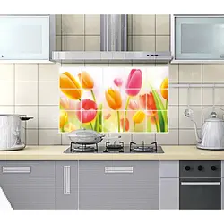 Adhesive panels for the kitchen on the wall photo