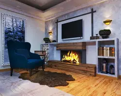 Современная гостиная с камином и телевизором фото