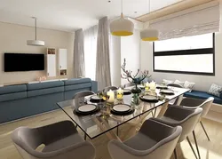Living room interior design with dining table