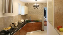 Which kitchen matches beige wallpaper photo