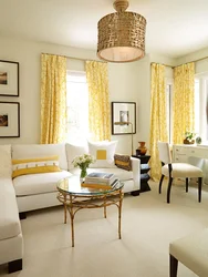 Curtains for yellow walls in the living room photo