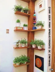 Shelves for flowers in the kitchen interior