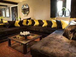 Living room interior brown and yellow