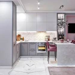 Кухня в серо розовом цвете дизайн