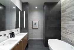 What color goes with gray in a bathroom interior