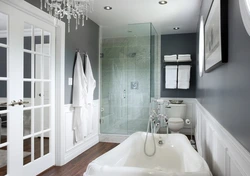 Bathroom design with white door