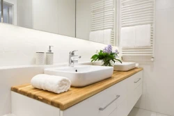 Bath interior with wooden countertop