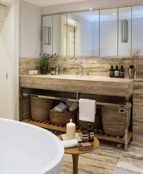 Bath interior with wooden countertop