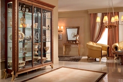 Photo of living room cabinets with glass