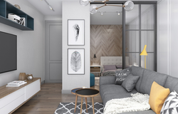 Design of a one-room apartment 40 m2 in a new building with a loggia photo