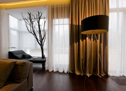 Design of curtains in the hall in the apartment photo