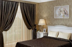 Wenge curtains in the bedroom interior