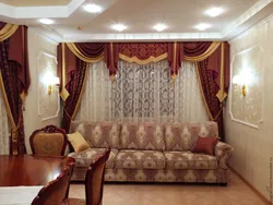 Curtains for the living room with a lambrequin in a classic style photo